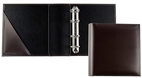 DELMON VARONE - Personalisierbarer Ringbuch-Ordner DIN A5 XXL Premium Cambridge Top Grain Leder Braun - Ringbuch Ablagemappe zum Abheften von Urkunden und Akten - Dokumenten-Ordner mit Einsteckfach