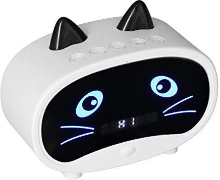Altavoz De Reloj Despertador Digital, Reloj Despertador De Gato De Dibujos Animados Con Pantalla De Temperatura, Reloj Despertador Doble, Altavoz Bluetooth, Radio FM, Llamada Manos Libres(blanco)