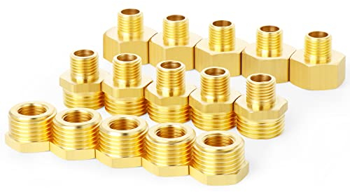 ERGAOBOY 15 Stk 1/8 BSP x 1/4 BSP Messing Rohrverschraubung, Sechskantbuchse, Reduzieradapter, Reduzier Sechskantnippel 1/8 BSP x 1/4 BSP Anschlüsse