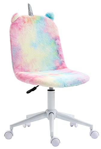 Vinsetto Fluffy Unicorn Office Chair with Mid-Back and Swivel Wheel, Cute Desk Chair, Rainbow Multi-Colored