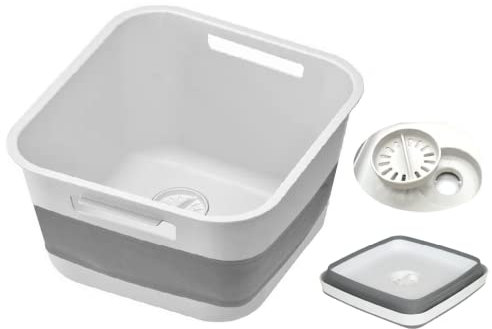 Washing Up Bowl, 15L, Collapsible, with Drainer Plug, (White, Grey), Square, Washing Up Bowl with Drainer Plug, Drainer Set, Rectangular