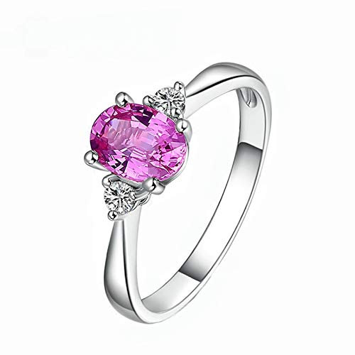 Gualiy Fedi Nuziali Oro Bianco Donna, Fedi Nuziali Donna 4-prong con Rosa Zaffiro e Diamante 0.85 carat Taglia 22