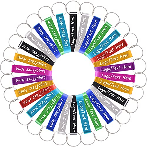 Amlion 100PCS Custom Personalised Aluminum Bottle Opener Keychain with Logo Text for Wedding Party Favors Gifts