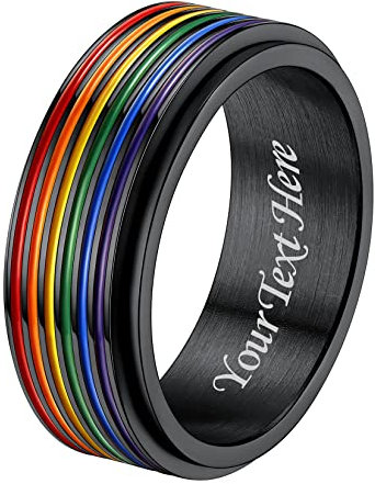 Suplight Personalisiert LGBTQ Spinner Ring Edelstahl Lesbian Pride Homosexuell Drehring Partnerring Ehering Modeschmuck Größe 18,9mm Schwarz