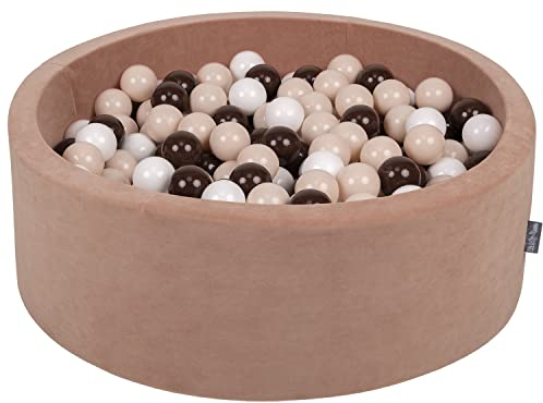 KiddyMoon Rund Bällebad Velvet Bällepool 90X30cm/200 Bälle ∅ 7Cm Ballgruben Für Babys Spielbad Kleinkinder, Hergestellt In Der EU, Wüstenrosa: Pastellbeige/Braun/Weiß