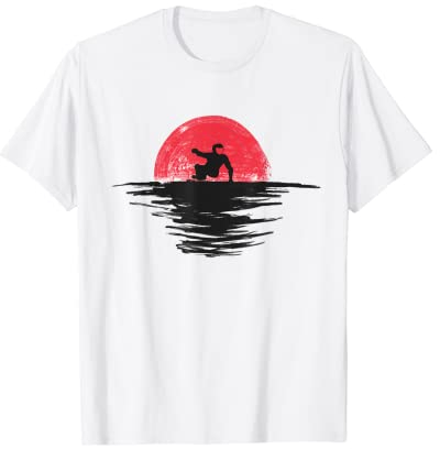 Longboard Longboard Japanese Sunset Retro Rot T-Shirt