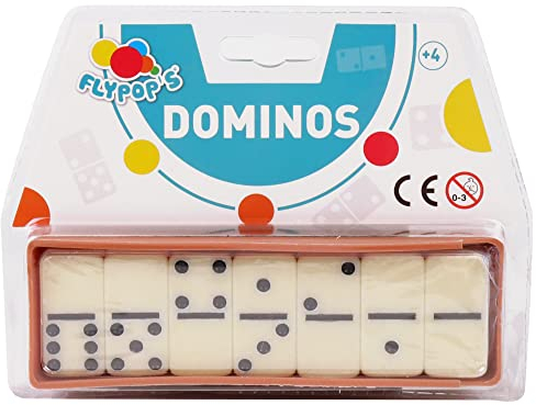 FLYPOP'S - Dominos - Gesellschaftsspiel - 140858 - Weiß - Kunststoff - 2 bis 4 Spieler - Kind - Erwachsener - Reisespiele - 4 cm x 2 cm - Ab 4 Jahren