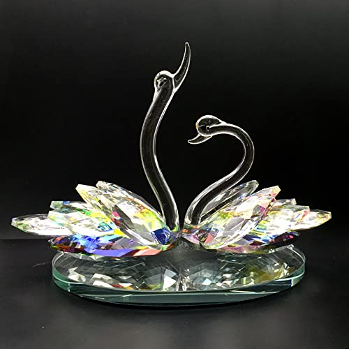 DECRZPB Kristall-Ornament bunter Schwan Auto-Ornamente Glas-Tierfigur Briefbeschwerer Kunstgeschenk für Geburtstag Basteln Ornament
