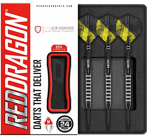 RED DRAGON Razor Edge Elite 24 Gramm Premium Tungsten Darts Set mit Flights und Stielen