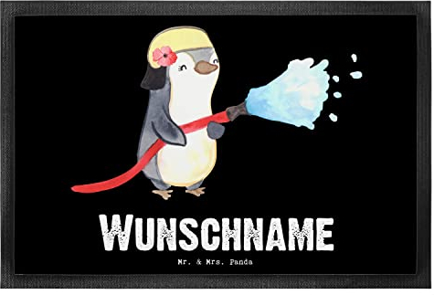 Mr. & Mrs. Panda Personalisierte Fußmatte Feuerwehrfrau Herz 40 x 60 cm - Personalisierte Geschenke, Geschenk, Fußmatte mit Namen, Ausbildung,