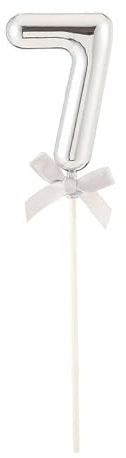 PARTY DISCOUNT NEU Kuchen/Cake-Topper Mini Ziffer am Stab, 9 cm, Zahl 7, Silber, Stab ca. 15cm