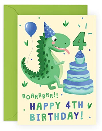 Central 23 Geburtstagskarte zum 4. Geburtstag für Jungen – Dinosaurier-Geburtstagskarte – Vierter Tag – Geburtstagskarte für Enkel – Meilenstein – mit lustigen Aufklebern