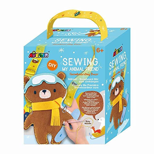Avenir 6301816 DIY Nähset, Sewing Bär mit Snowboard, Umhängetier, Bastelset für Kinder, Kreativset, ab 6 Jahren
