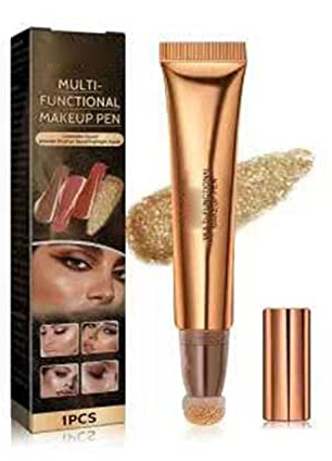 Cream Bronzer Contour Beauty Wand, Highlighter and Bronzer Stick with Cushion Applicator Attached Easy to Blend,Long Lasting & Smooth Natural Matte Finish (Gold)