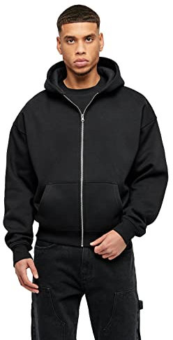 Herren Oversized Basic Zip Hoodie Oversized Fit Heavy, Größe:M, Color:Black