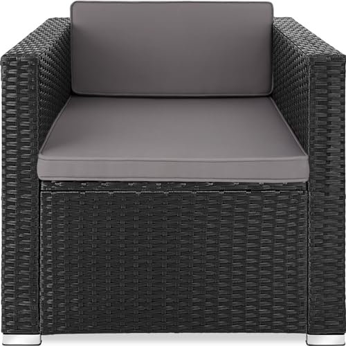 TecTake Fauteuil en rotin Lignano Chaise d'extérieur Relaxation diverses Couleurs (Noir) Regular