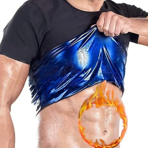 Men Sauna T Shirts Sweat Sauna Suit Body Shaper Sweat Vest Heat Trapping Tank Tops Waist Trainer Slimming Weight Loss Workout Suit Neoprene Training Jackets Clothes Exercise Fitness Short Sleeve (Col