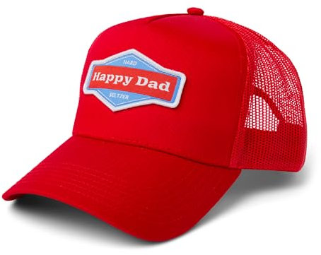 Happy Dad Hard Seltzer Happy Dad Trucker Hat, Rot/Ausflug, einfarbig (Getaway Solids), Einheitsgr��e