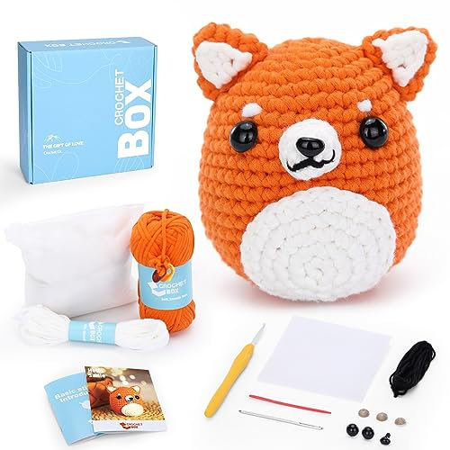 Shiba Inu Crochet Kit for Beginners With Easy Knitting Soft Yarn, Step-by-Step Video Tutorial - Birthday Gift for Adults and Teens