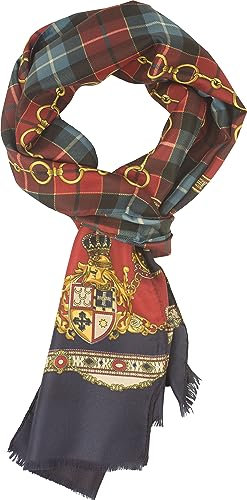 feiner Herrenschal mit extravagantem Muster, leichte Qualität, Vintage-Pattern, schmaler Schal - Made in Italy (Karo-Rot)