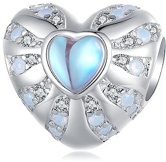 Herz Mondstein Anhänger Charms für Pandora Armbänder,925 Sterling Silber Opal Beads Charms, Schmuck Geschenk für Frauen Mädchen