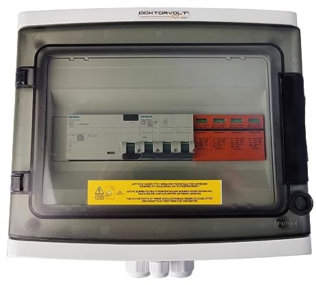 Doktorvolt Solar Anschlusskasten AC SIEMENS LS-Schalter 3P B16A FI-Schalter 25A 300mA Überspannungsschutz T2 Blitzschutz für PV Anlage Photovoltaik 1000V IP65 wasserdicht, anschlussfertig verdrahtet