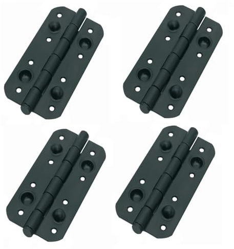 Bisagra de seguridad, medidas 150X80X3MM color NEGRO Mate, Cantos Redondos, sin Remates PACK 4 UNIDADES, bisagra portón puerta de Madera desmontable, anti palanca (cantos redondos sin remates)