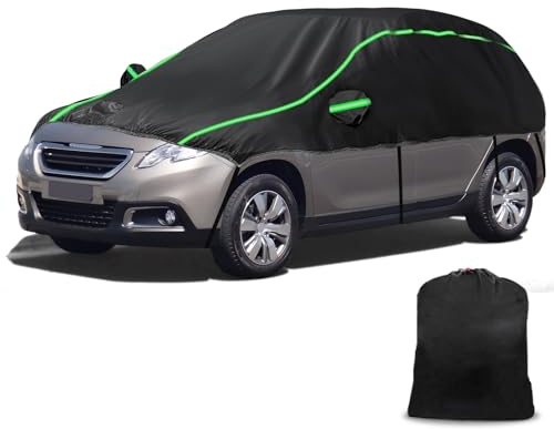 Autoabdeckung Kompatibel mit Peugeot 2008 (2013-2019), All Weather Halbgarage, Winter Sommer Auto Abdeckplane, Wasserdicht Staubdicht mit UV Schutz, Verstärkte Gurtbefestigung