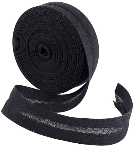 BENECREAT 10 m Einfach Gefaltetes Schrägband, 20 mm Breites Schwarzes Schrägband, Saumband Zum Nähen von Kleidungsstücken, Nähen, Rohrleitungen, Quilten
