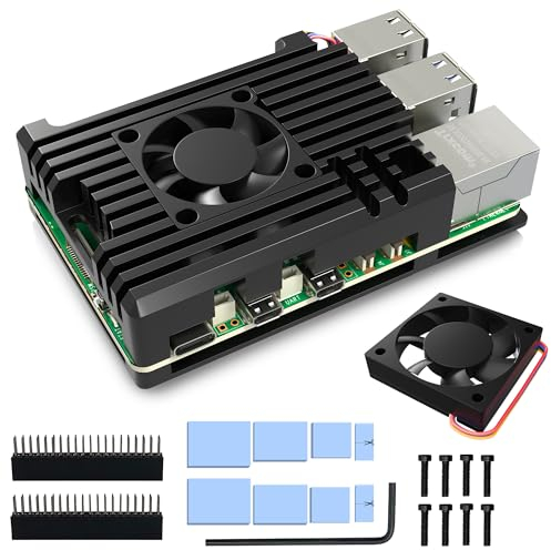 Miuzei Metal Case for Raspberry Pi 5 con PWM Fan,Quiet Passive Cooler Caja,Metálica Carcasa para Raspberry Pi 5 8GB/4GB,External GPIO with Heatsink,Aluminum Black