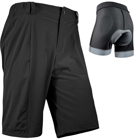 Wulibike Radhose Herren MTB Hose Kurz Fahrradhose Gepolstert 2 in 1 Mountainbike Shorts für Männer mit Polsterung Fahrrad Radfahrhose Reißverschlusstaschen Schwarz S