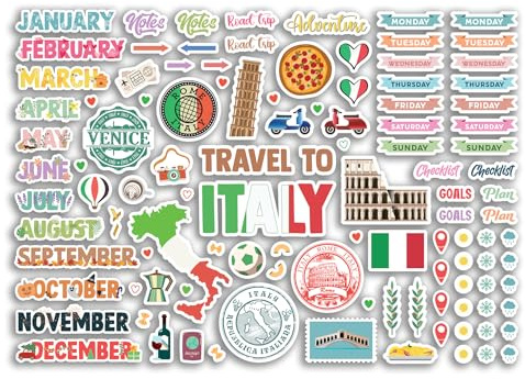 DV DESIGN A4 Aufkleberbogen Italien Sehenswürdigkeiten Vinyl Aufkleber – Italienisches Rom Venedig Stadt Tagebuch Reise Urlaub Monate Etiketten Scrapbook Journal #81381