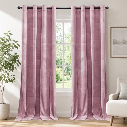 Ystyle Tende Per Interni In Velluto 2 Pezzi, 140x300 CM, Rosa | Termiche Isolanti Anticaldo Tende Oscuranti per Interni per Camera da Letto e Soggiorno Moderno, Curtains con Anelli
