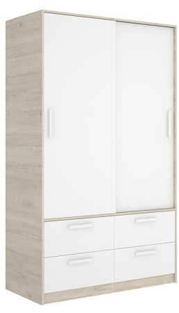 DEKIT GRUPO RIMOBEL SLIDE - Armario de dos puertas correderas y cuatro cajones - BLANCO / NATURAL - 204 x 120 x 160