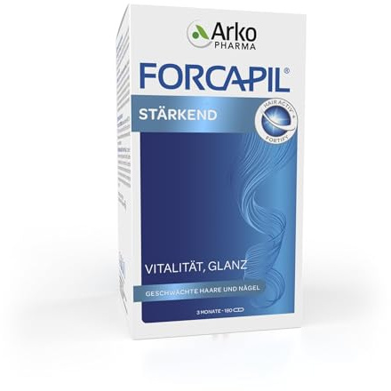 ARKOPHARMA - FORCAPIL® Stärkend - Für Haare und Nägel - Vitalität - Glanz - 450 μg Biotin - Stärkt die Haarfaser - Ab 15 Jahren - 3 Monate - 180 Kapseln