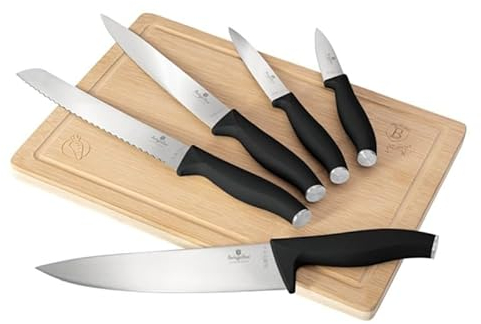 Berlinger Haus Messerset mit Schneidebrett 6 Stück Matte Black Collection | Stilvoll, Hochwertig und Elegant