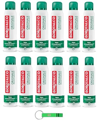 12x Borotalco Deodorante Deo Spray Originale,Dreifacher Schutz vor Schweiß und extra Trocken Effekt,150ml + Beni Culinari Kostenloser Schlüsselanhänger