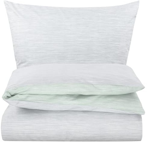 Carpe Sonno Renforce Bettwäsche 155x220 cm Hotelqualität – Silber-Grün | Bettbezug aus 100 % gekämmter Baumwolle in feiner Hotelqualität | mit Reißverschluss + Kissenbezug 80x80 | atmungsaktiv