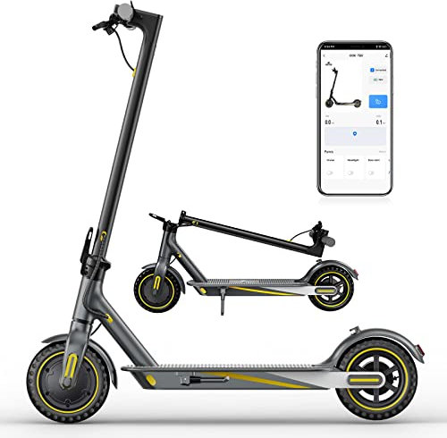 OOKTEK Patinete Electrico 350W para Adultos, Scooter Eléctrico Plegable 8.5 Neumáticos, Batería 36V 10.5Ah, Carga Máxima 120kg, Autonomía 25-30km, Frenado Dual, Amarillo