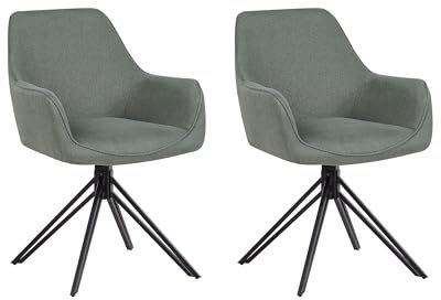 Beliani Esszimmerstuhl 2er Set drehbar Stoffbezug grün mit Armlehnen Metallbeine Jodar