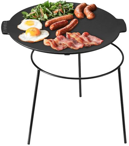 Navaris Disco per Cucinare sul Fuoco - Piastra in Ghisa con Piedini per Barbecue - Griglia in Ghisa Tonda con Gambe Rimovibili - Disco Barbecue Grigliata - Braciere e Piastra Circolare