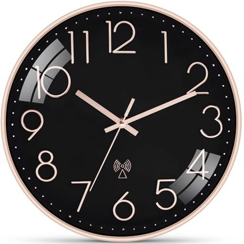 Ziprote Horloge Murale Radio Pilotée, 30 cm Pendules Murales Silencieuse Horloge, Moderne Horloge Radio Pilotée, sans Tic-Tac Pendule Murale pour Salon Cuisine Bureau Chambr (Noir)