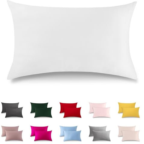 ATsense 2er Set Kissenbezug 30x50 cm - 100% Baumwolle, Weiß Kopfkissenbezug Weich und Hypoallergen, ÖkoTex Zertifiziert, Kissenhülle mit Reißverschluss für Allergiker Geeignet