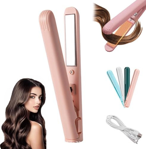 Mini Doppel-Zweck Lockenstab,tragbarer Reise Lockenstab, geeignet für kurzes Haar und alle Haartypen (Rosa, 1)