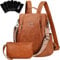 Eshow Rucksack Damen Klein, Anti-Diebstahl Elegant Cityrucksack, Wasserdichter Tagesrucksack Veganes Leder, Rucksacktasche mit Clutchbag RFID Blocker Modern für Pendeln Schule Arbeit Reise Braun