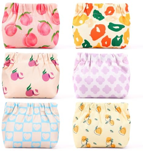 AUGSUN 6PCS Elastic Hair Tie Organizer, Aesthetic Hair Tie Organizer,Lipstick Bag, Elastic Storage Bag, Travel Floral Makeup Pouch