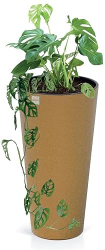Blumentopf ECO Pflanzentopf Hoher Blumenkübel Topf Natürlicher Blumentöpfe mit Holz Gross Töpfe Pflanzkübel Übertopf Innen- und Außenbereich für Blumen Garten Balkon Terrasse Haus (Hellbraun, 25 cm)