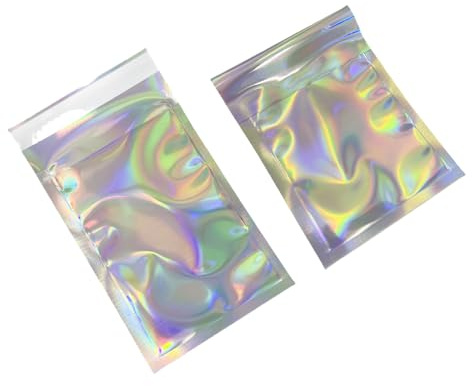 WACCOMT Pack Silver Holographic Metallic Foil Poly Mailers Self Adhesive | 100pcs, Aluminum Foil Packing, Glitter Envelopes Bags, for Shipping Packaging Mailing, Small Business Gift Wrap, 3x4 inch