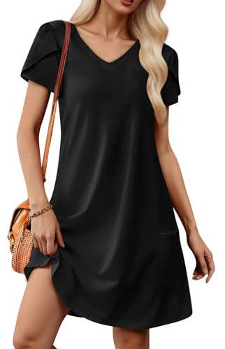 Sommerkleider Sale Sommer Outfits Damen Strandkleid Kleid Hellblau Rosa Konfirmation Outfit Mutter Kaftan Damen Lang Weißes Sommerkleid Lange Kleider Elegant Vokuhila Kleid (B Schwarz,L)