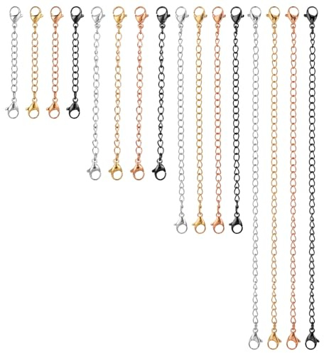 16Pcs Necklace Extension Connector Necklace Extenders for Women Assorted Sizes Colors Lobster Claw Jewelry Chain Stainless Steel Chain Extenders for Necklaces, Bracelet and Anklet Jewelry Making